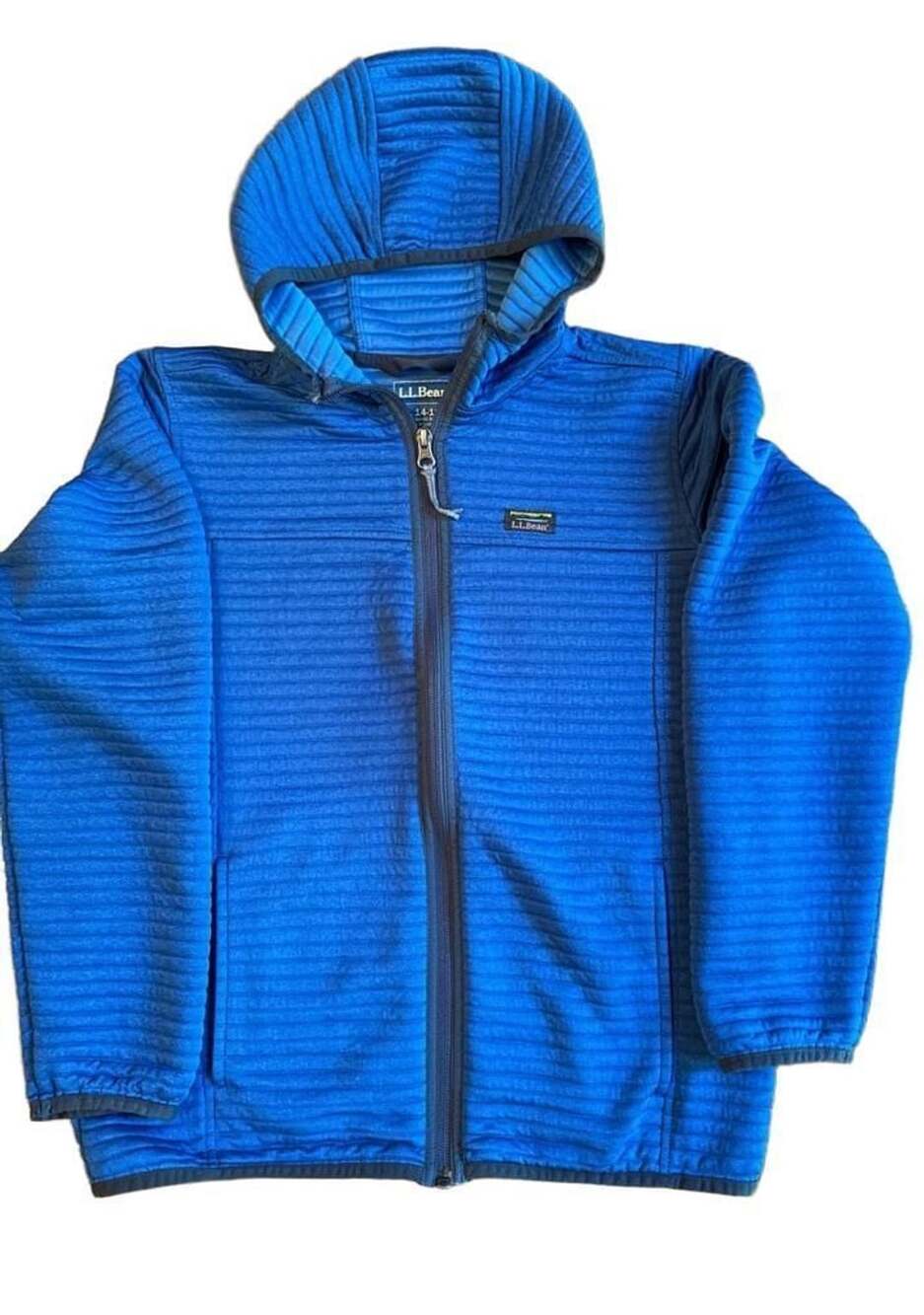 LL Bean Airlight Full Zip Hoodie Size 14-16 Blue Ribbed Knit h1429